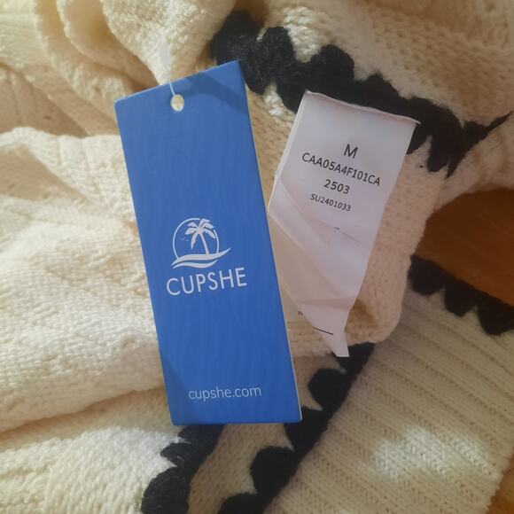 Cupshe Womens Live Life at the Beach Cream Knit Bodycon Midi Dress Size M NWT - Picture 6 of 10